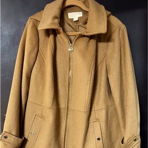 Michael Michael Kors hooded tan wool pea coat 1X NWOT